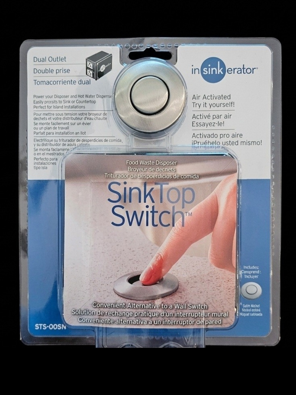 NWT InSinkErator SinkTop Switch Dual Outlet Air Switch Satin Nickel STS-00SN